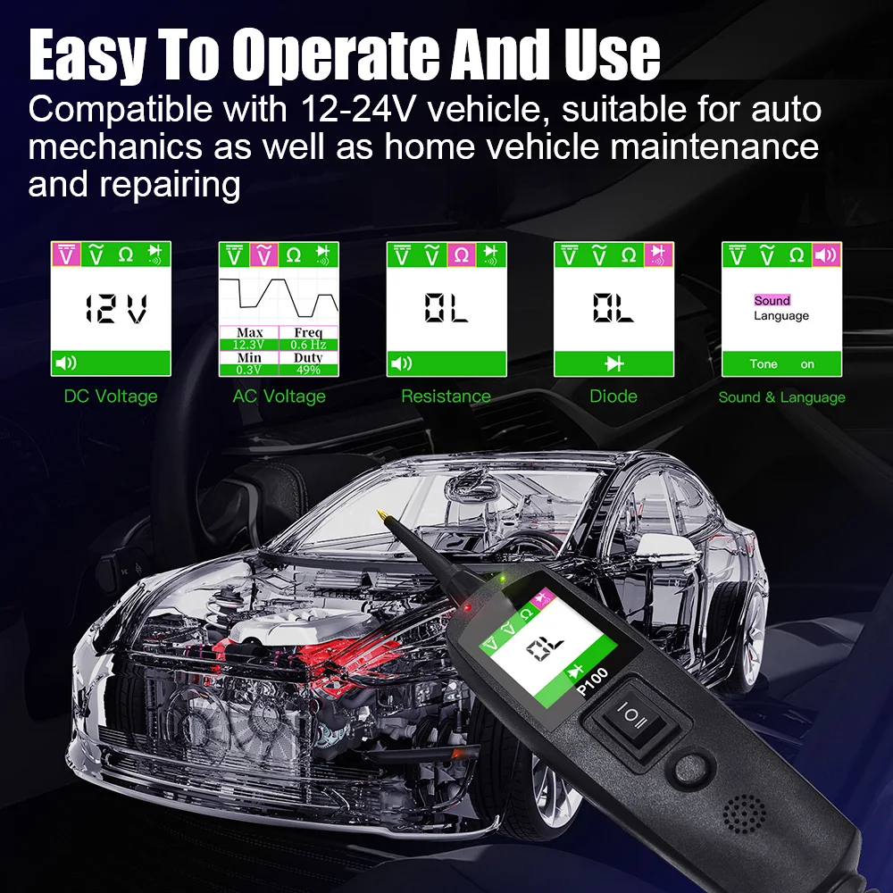 P100 車載回路テスター、電源回路プローブ、12V/24V - Car Diagnostic Tool のレビューと価格